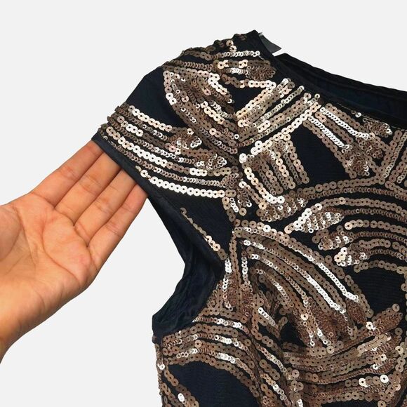 Nanette Lepore Gold Sequin Cap Sleeve Mini Sheath Dress 2 - Picture 4 of 5